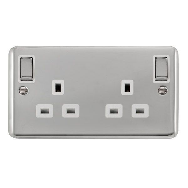 Click DPCH836WH Deco Plus Polished Chrome Ingot 2 Gang 13A Outboard Rockers Switched Socket - White Insert