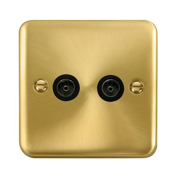 Click DPSB066BK Deco Plus Satin Brass 2 Gang Non-Isolated Co-Axial Socket - Black Insert