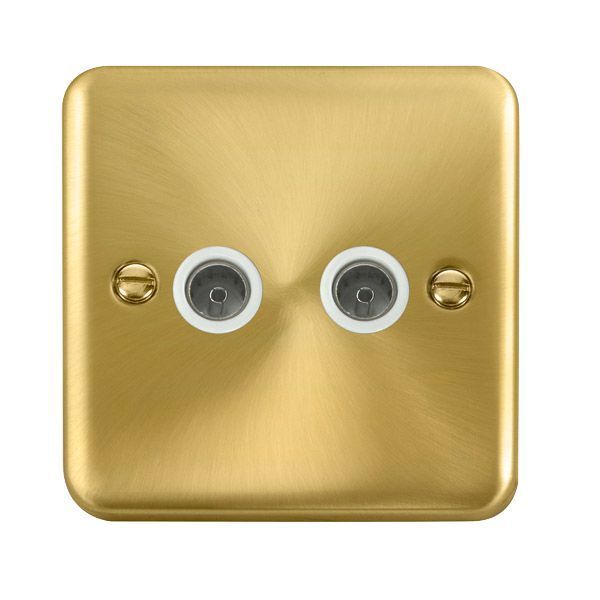 Click DPSB066WH Deco Plus Satin Brass 2 Gang Non-Isolated Co-Axial Socket - White Insert