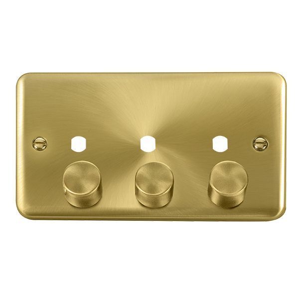 Click DPSB153PL Deco Plus Satin Brass 3 Gang Dimmer Switch Plate with Knobs