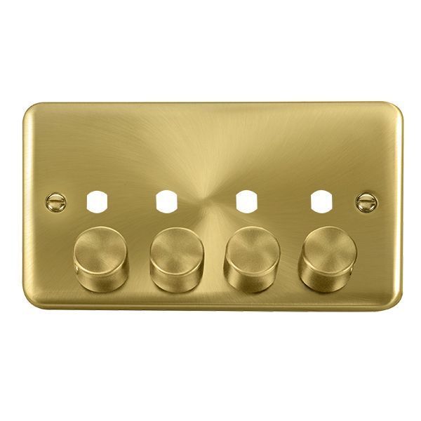Click DPSB154PL Deco Plus Satin Brass 4 Gang Dimmer Switch Plate with Knobs