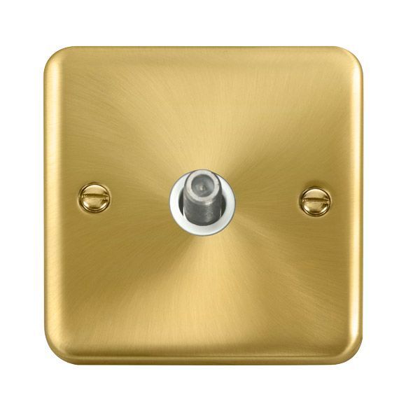 Watch a video of the Click DPSB156WH Deco Plus Satin Brass 1 Gang Non-Isolated Satellite Socket - White Insert