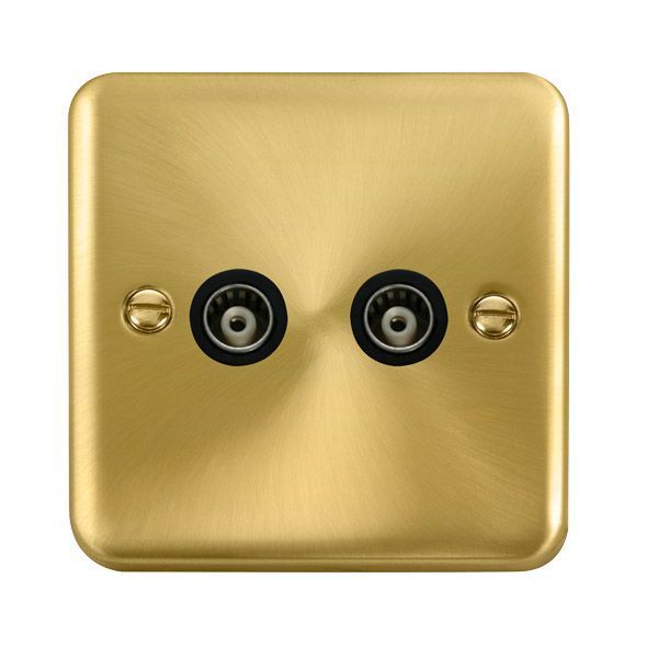 Click DPSB159BK Deco Plus Satin Brass 2 Gang Isolated Co-Axial Socket - Black Insert