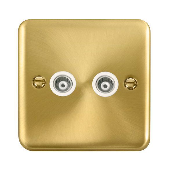 Watch a video of the Click DPSB159WH Deco Plus Satin Brass 2 Gang Isolated Co-Axial Socket - White Insert