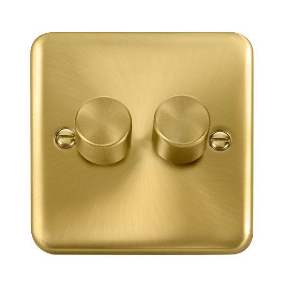 Click DPSB162 Deco Plus Satin Brass 2 Gang 100W 2 Way LED Dimmer Switch