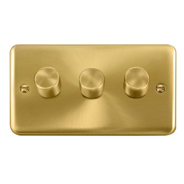 Click DPSB163 Deco Plus Satin Brass 3 Gang 100W 2 Way LED Dimmer Switch