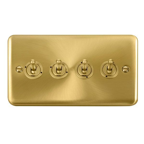 Click DPSB424 Deco Plus Satin Brass 4 Gang 10AX 2 Way Dolly Toggle Switch