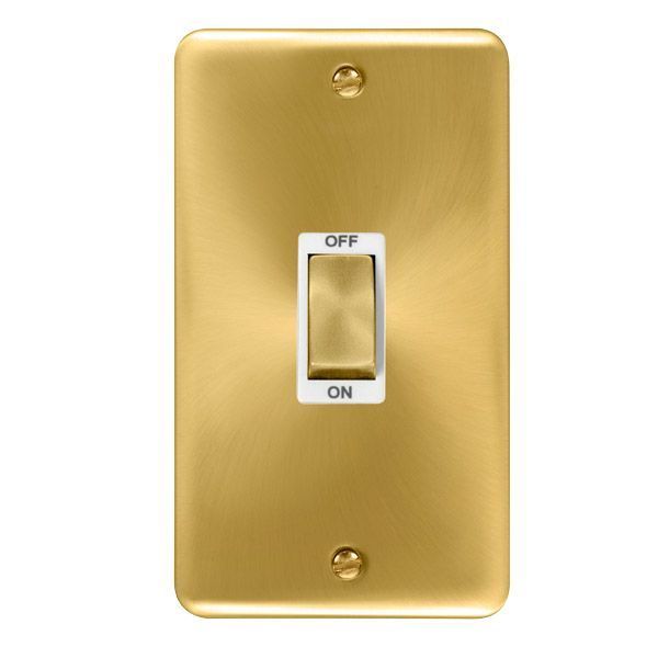 Watch a video of the Click DPSB502WH Deco Plus Satin Brass 1 Gang Double Plate 45A 2 Pole Cooker Switch - White Insert