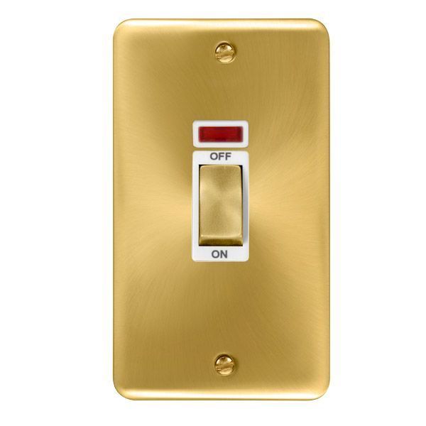 Click DPSB503WH Deco Plus Satin Brass Ingot 1 Gang Double Plate 45A 2 Pole Neon Cooker Switch - White Insert