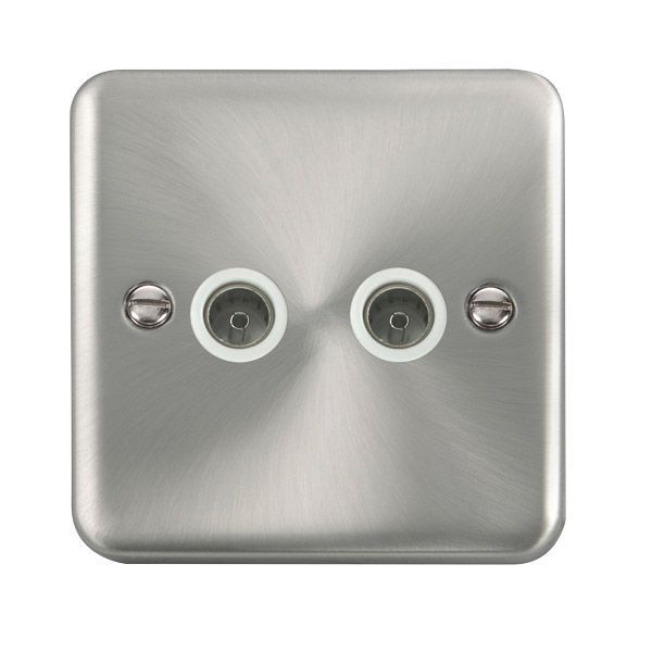 Click DPSC066WH Deco Plus Satin Chrome 2 Gang Non-Isolated Co-Axial Socket - White Insert
