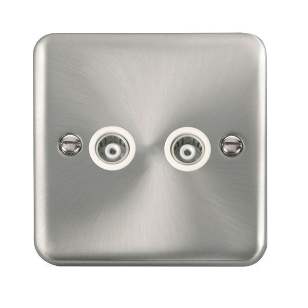 Click DPSC159WH Deco Plus Satin Chrome 2 Gang Isolated Co-Axial Socket - White Insert