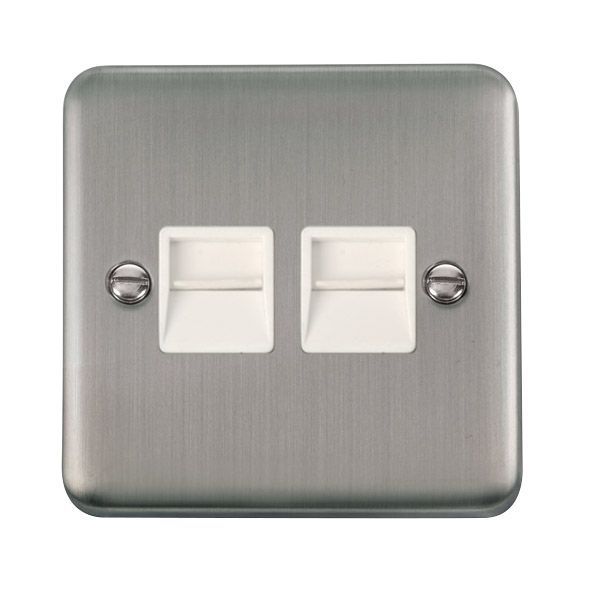 Click DPSS121WH Deco Plus Stainless Steel 2 Gang Master Telephone Socket - White Insert