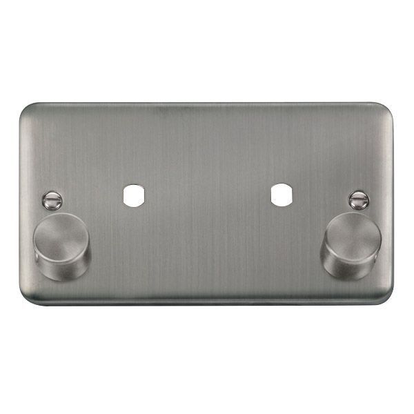 Click DPSS186 MiniGrid Stainless Steel 1 Gang 1630W Max 2 Aperture Deco Plus Unfurnished Dimmer Plate and Knob
