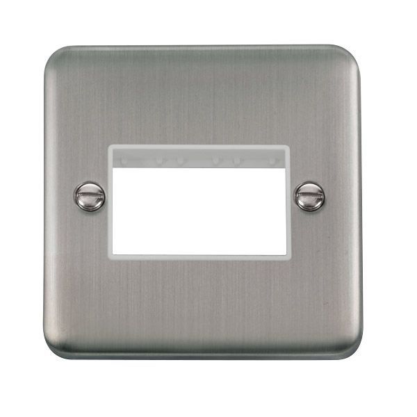 Click DPSS403WH MiniGrid Stainless Steel 1 Gang 3 Aperture Deco Plus Unfurnished Front Plate - White Insert