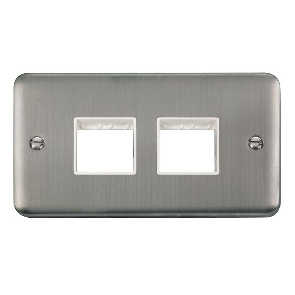 Click DPSS404WH MiniGrid Stainless Steel 2 Gang 2x2 Aperture Deco Plus Unfurnished Front Plate - White Insert