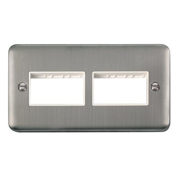 Click DPSS406WH MiniGrid Stainless Steel 2 Gang 2x3 Aperture Deco Plus Unfurnished Front Plate - White Insert