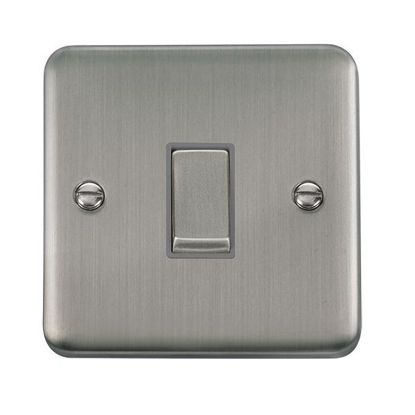 Click DPSS411GY Deco Plus Stainless Steel Ingot 1 Gang 10AX 2 Way Plate Switch - Grey Insert