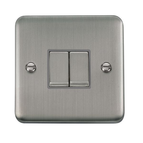 Click DPSS412GY Deco Plus Stainless Steel Ingot 2 Gang 10AX 2 Way Plate Switch - Grey Insert