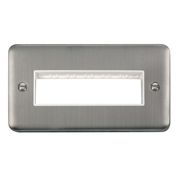 Click DPSS426WH MiniGrid Stainless Steel 2 Gang 6 In-Line Aperture Deco Plus Unfurnished Front Plate - White Insert