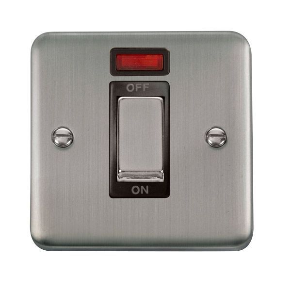 Click DPSS501BK Deco Plus Stainless Steel 1 Gang 45A 2 Pole Neon Cooker Switch - Black Insert