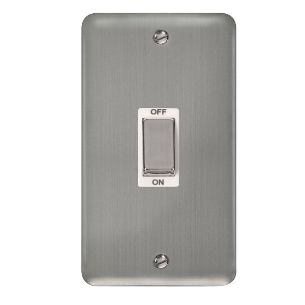 Click DPSS502WH Deco Plus Stainless Steel 1 Gang Double Plate 45A 2 Pole Cooker Switch - White Insert
