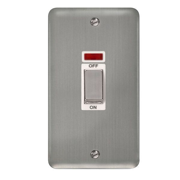 Click DPSS503WH Deco Plus Stainless Steel Ingot 1 Gang Double Plate 45A 2 Pole Neon Cooker Switch - White Insert