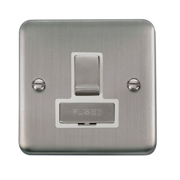 Click DPSS751WH Deco Plus Stainless Steel Ingot 13A 2 Pole Switched Fused Spur Unit - White Insert