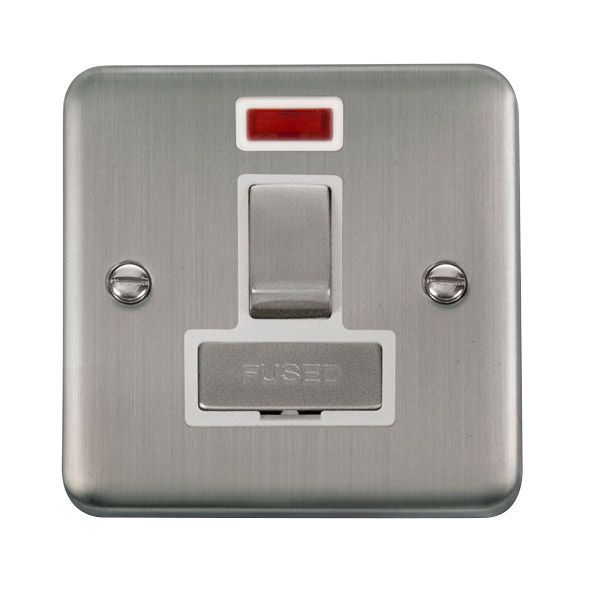Click DPSS752WH Deco Plus Stainless Steel Ingot 13A 2 Pole Neon Switched Fused Spur Unit - White Insert