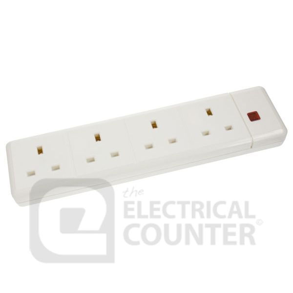White 13A 4 Gang Trailing Socket with Neon