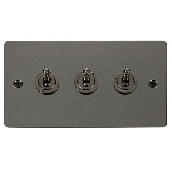 Click FPBN423 Define Black Nickel 3 Gang 10AX 2 Way Toggle Plate Switch 