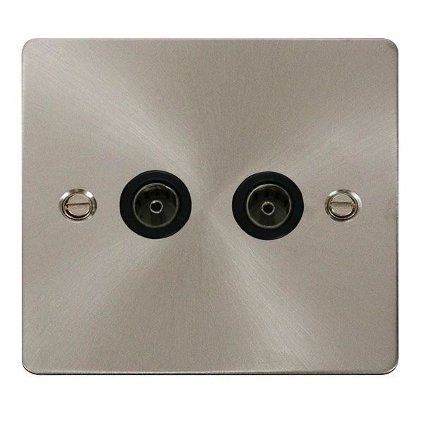 Click FPBS066BK Define Brushed Steel 2 Gang Non-Isolated Coaxial Outlet - Black Insert