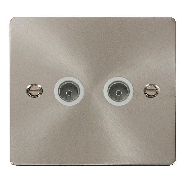 Click FPBS066WH Define Brushed Steel 2 Gang Non-Isolated Coaxial Outlet - White Insert