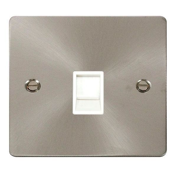 Click FPBS115WH Define Brushed Steel 1 Gang RJ11 Irish-US Outlet - White Insert