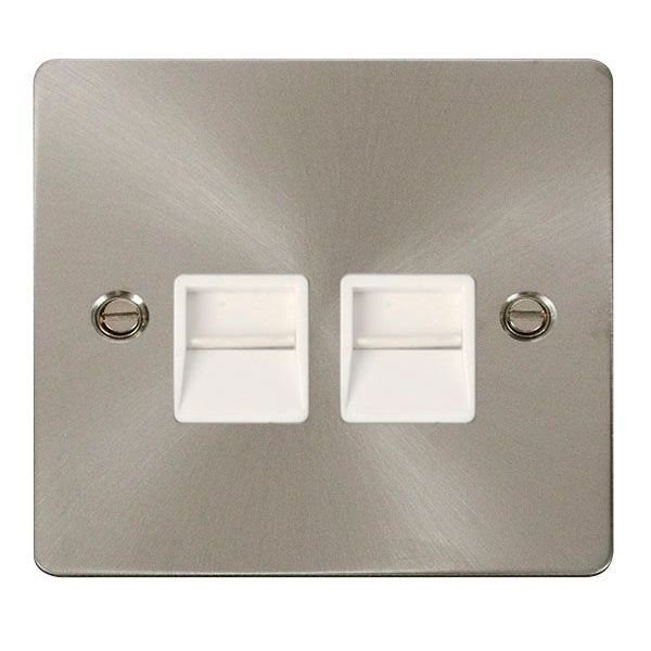 Click FPBS121WH Define Brushed Steel 2 Gang Master Telephone Outlet - White Insert
