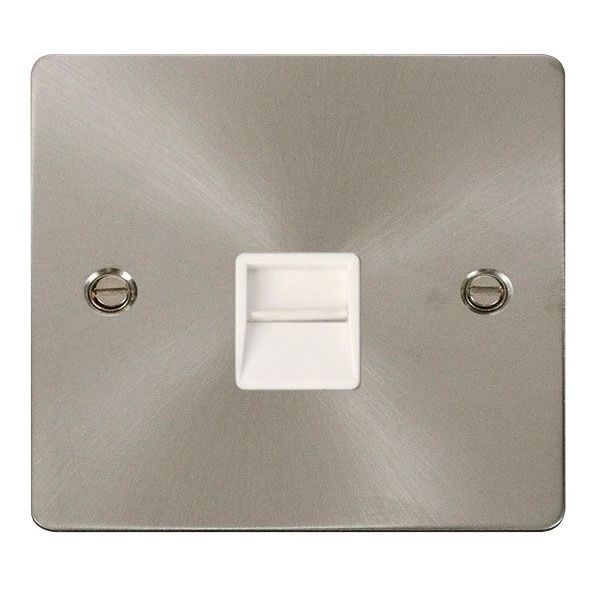 Click FPBS125WH Define Brushed Steel 1 Gang Secondary Telephone Outlet - White Insert
