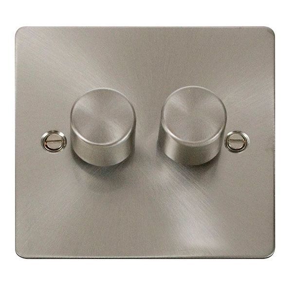 Click FPBS152 Define Brushed Steel 2 Gang 400Va 2 Way Dimmer Switch 