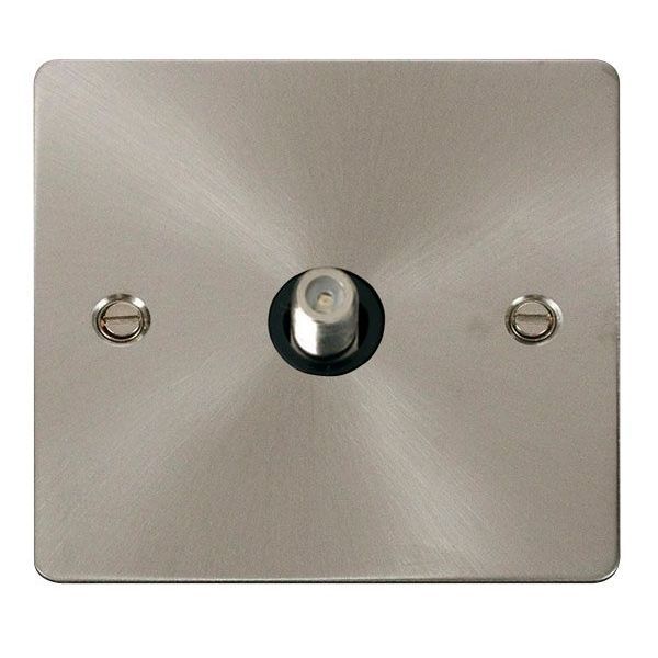Click FPBS156BK Define Brushed Steel Non-Isolated 1 Gang Satellite Outlet - Black Insert