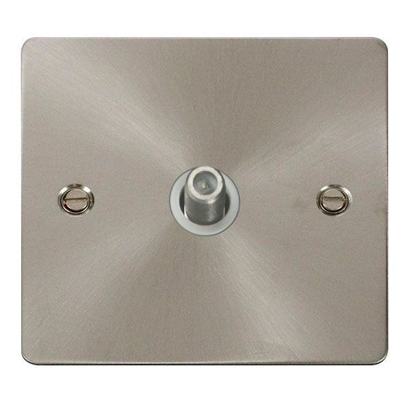 Click FPBS156WH Define Brushed Steel Non-Isolated 1 Gang Satellite Outlet - White Insert