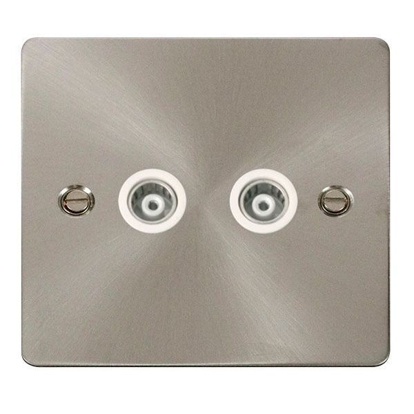 Click FPBS159WH Define Brushed Steel 2 Gang Isolated Coaxial Outlet - White Insert