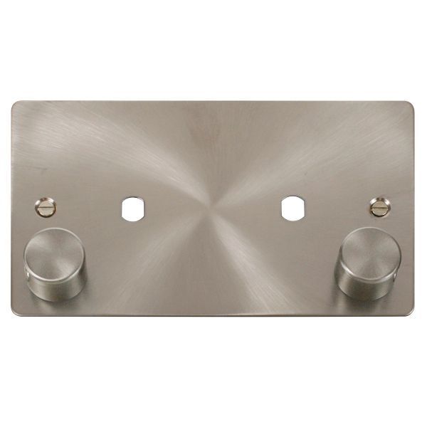 Click FPBS186 MiniGrid Brushed Steel 1 Gang 1630W Max 2 Aperture Define Unfurnished Dimmer Plate and Knob