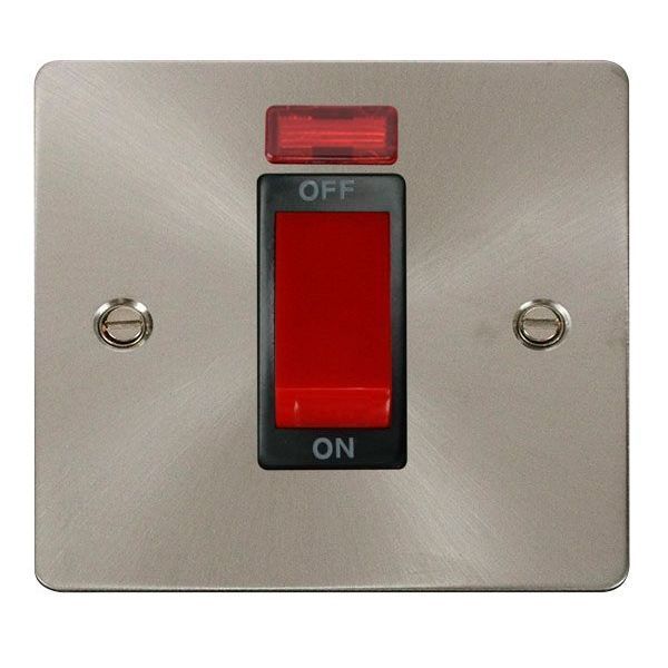 Click FPBS201BK Define Brushed Steel 1 Gang 45A Neon 2 Pole Plate Switch - Black Insert