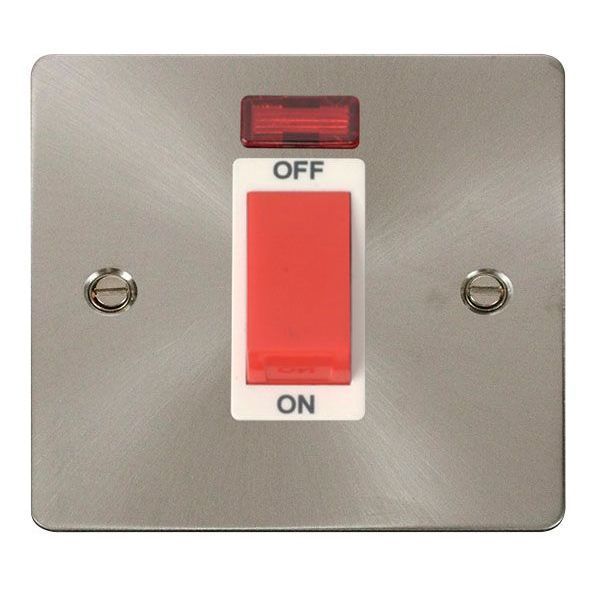 Click FPBS201WH Define Brushed Steel 1 Gang 45A Neon 2 Pole Plate Switch - White Insert