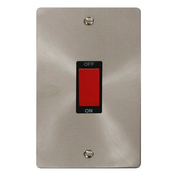 Click FPBS202BK Define Brushed Steel 2 Gang 45A Vertical 2 Pole Plate Switch - Black Insert