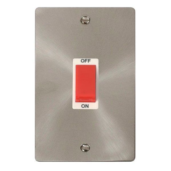 Click FPBS202WH Define Brushed Steel 2 Gang 45A Vertical 2 Pole Plate Switch - White Insert