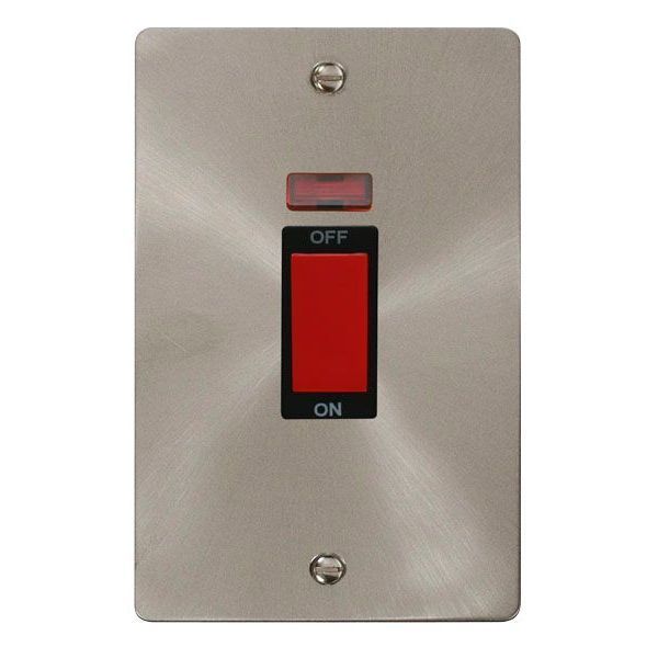 Click FPBS203BK Define Brushed Steel 2 Gang 45A Neon Vertical 2 Pole Plate Switch - Black Insert