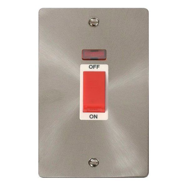 Click FPBS203WH Define Brushed Steel 2 Gang 45A Neon Vertical 2 Pole Plate Switch - White Insert