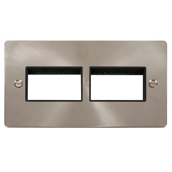 Click FPBS406BK MiniGrid Brushed Steel 2 Gang 2x3 Aperture Define Unfurnished Front Plate - Black Insert