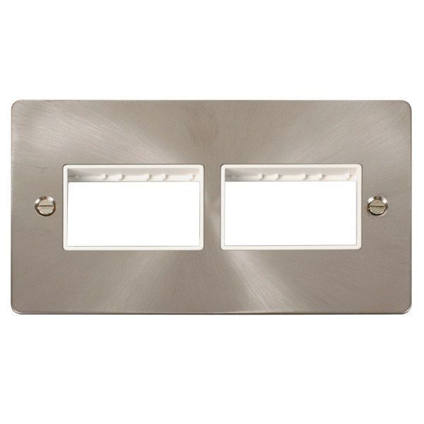 Click FPBS406WH MiniGrid Brushed Steel 2 Gang 2x3 Aperture Define Unfurnished Front Plate - White Insert