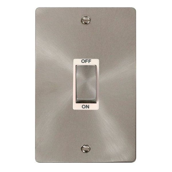 Click FPBS502WH Define Brushed Steel Ingot 2 Gang 45A Vertical 2 Pole Plate Switch - White Insert