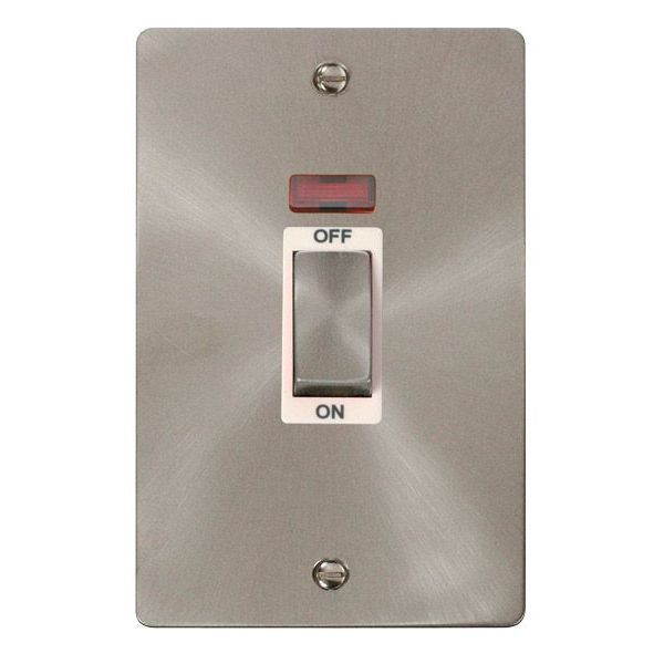 Click FPBS503WH Define Brushed Steel Ingot 2 Gang 45A Neon Vertical 2 Pole Plate Switch - White Insert